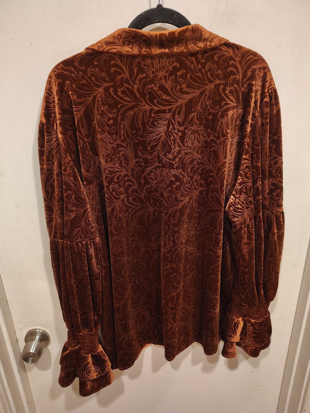 Cherybetty Brown Velvet Burnout Floral Blouse Shirt 3XL NWT Lantern Sleeve Boho - Picture 9 of 9